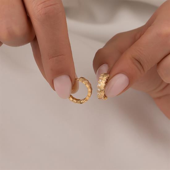 Desenli Taşlı 14 Ayar Altın Küpe