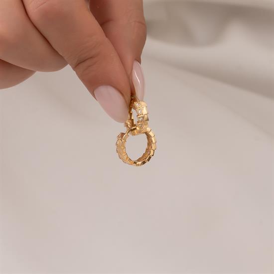 Desenli Taşlı 14 Ayar Altın Küpe