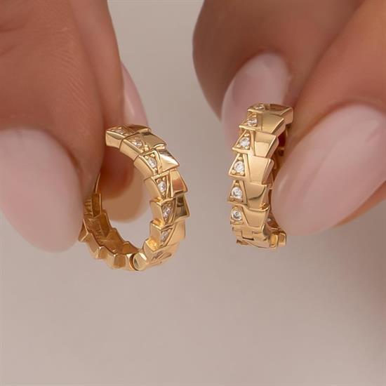 Desenli Taşlı 14 Ayar Altın Küpe