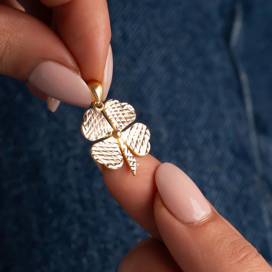 Desenli Yonca 14 Ayar Kolye Ucu