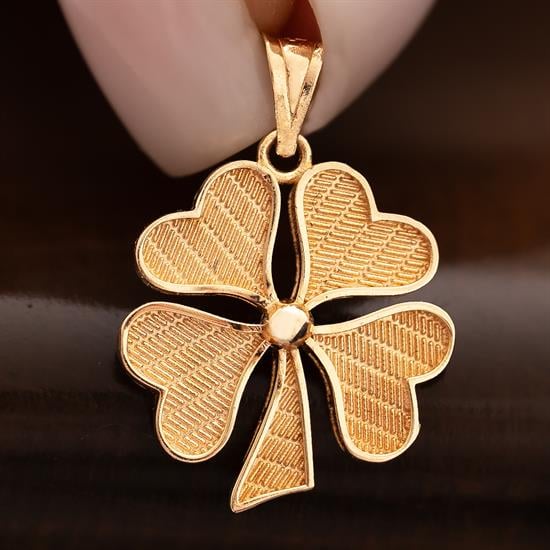 Desenli Yonca 14 Ayar Kolye Ucu