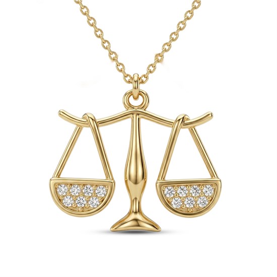 Taşlı Terazi 14 Ayar Altın Kolye