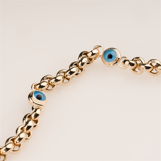 Doç İki Nazar Boncuk Bileklik 14 Ayar Altın