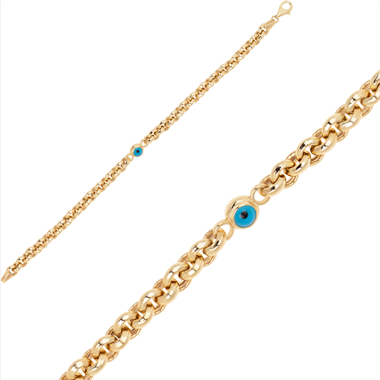 Doç Tek Nazar Boncuk Bileklik 14 Ayar Altın