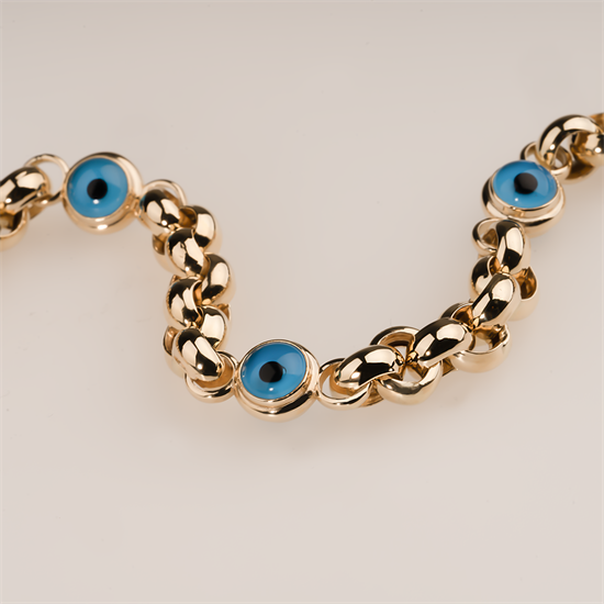 Doç Üç Nazar Boncuk Bileklik 14 Ayar Altın