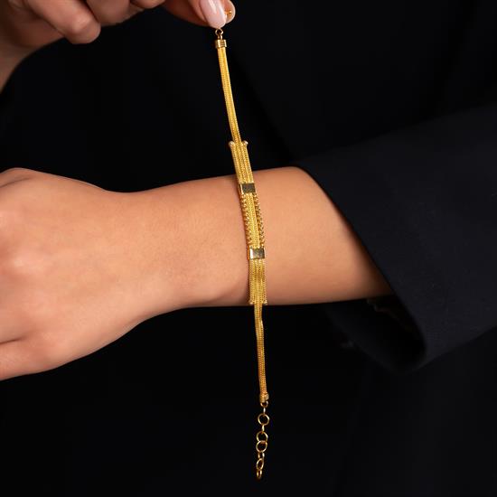 Dorika Detaylı Hasır 14 Ayar Altın Bileklik