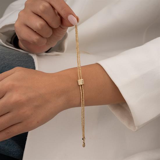 Dorikalı Ortası Taşlı 14 Ayar Altın Bileklik