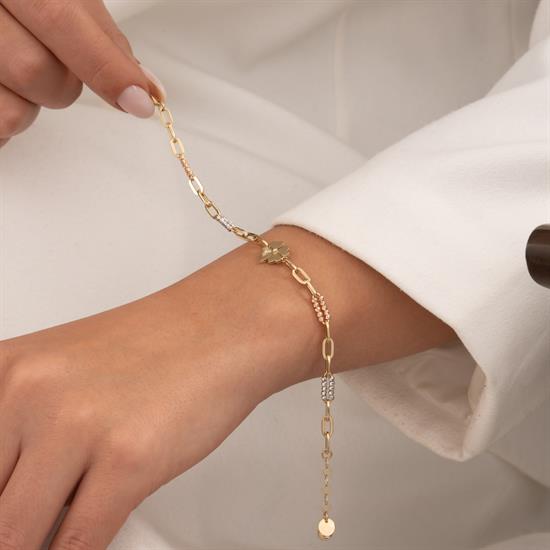 Dorikalı Yonca Altın Bileklik 14 Ayar