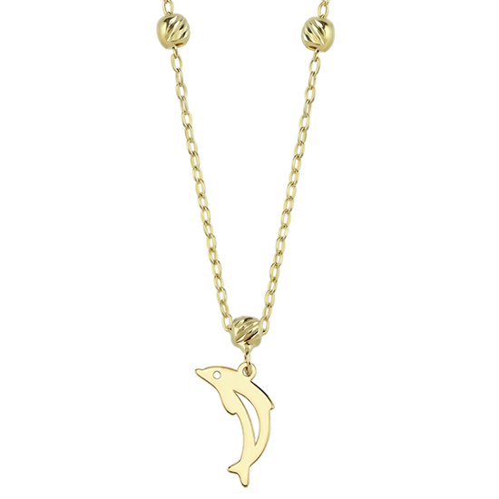 Dorikalı Yunus Balığı Kalp 14 Ayar Altın Kolye