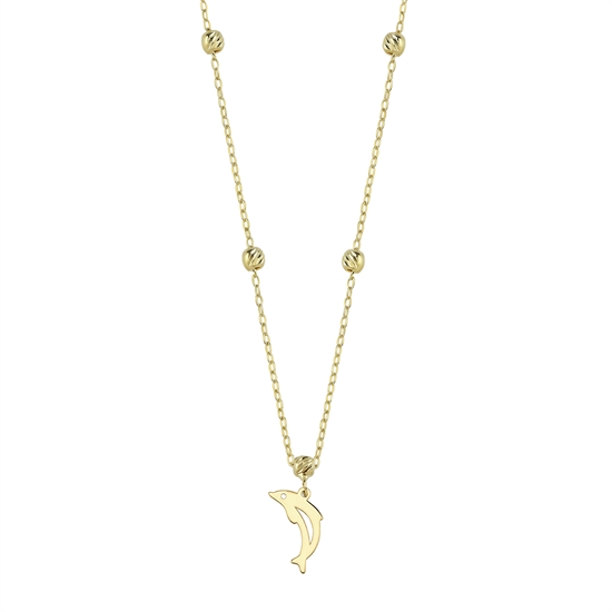 Dorikalı Yunus Balığı Kalp 14 Ayar Altın Kolye