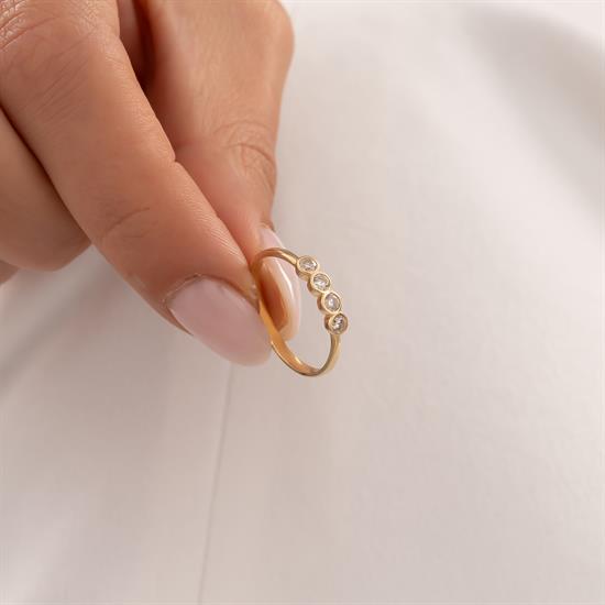 Yuvarlak Dört Taşlı 14 Ayar Altın Yüzük