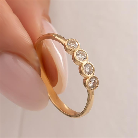 Yuvarlak Dört Taşlı 14 Ayar Altın Yüzük