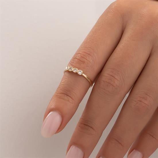 Yuvarlak Dört Taşlı 14 Ayar Altın Yüzük