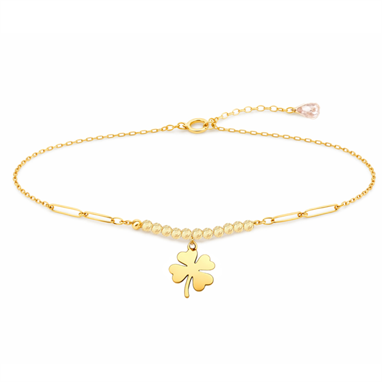 Dört Yapraklı Yonca Minimal 14 Ayar Altın Bileklik