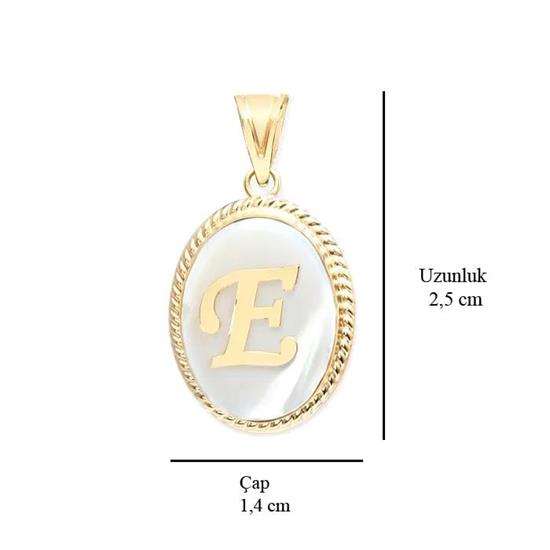 E Harfi Sedefli 14 Ayar Altın Kolye Ucu