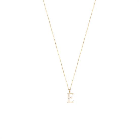 E Harfi Taşlı 14 Ayar Altın Kolye Ucu