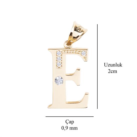 E Harfi Taşlı 14 Ayar Altın Kolye Ucu