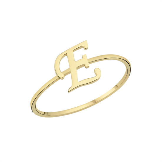 E Harfi Yüzük 14 Ayar Altın
