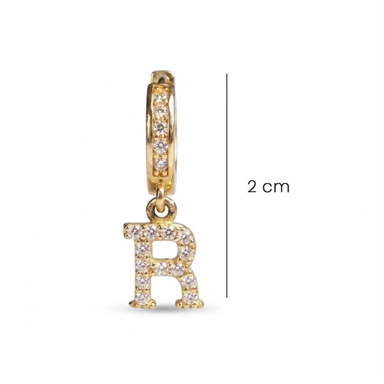 Sallantılı Taşlı R Harfi 14 Ayar Altın Küpe