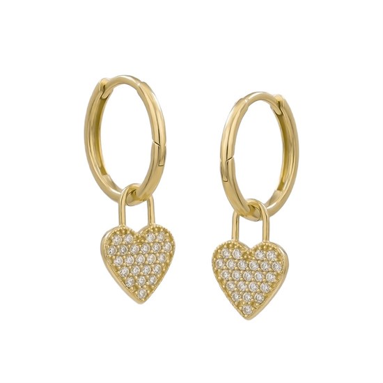 Sallantılı Taşlı Kalp Küpe 14 Ayar Altın