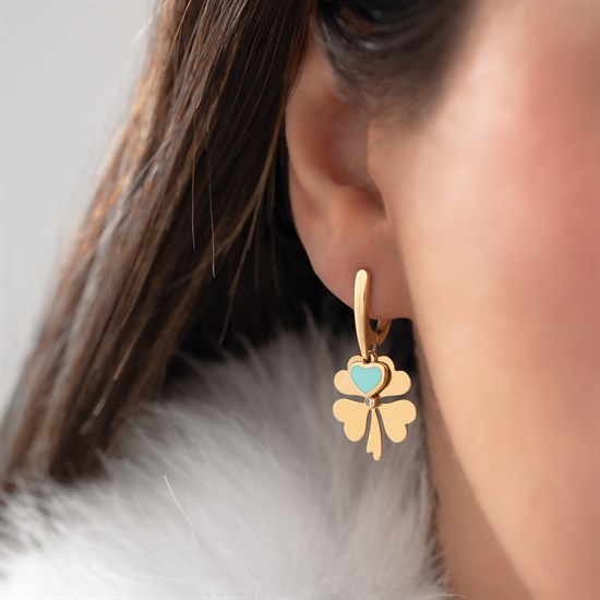 Cetaş Fortuna Mineli Yonca 14 Ayar Altın Küpe