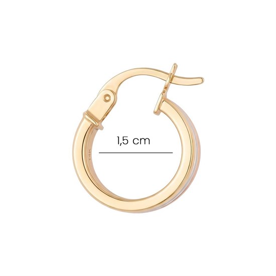 14 Ayar Üç Renkli 1,5 Cm Halka Küpe