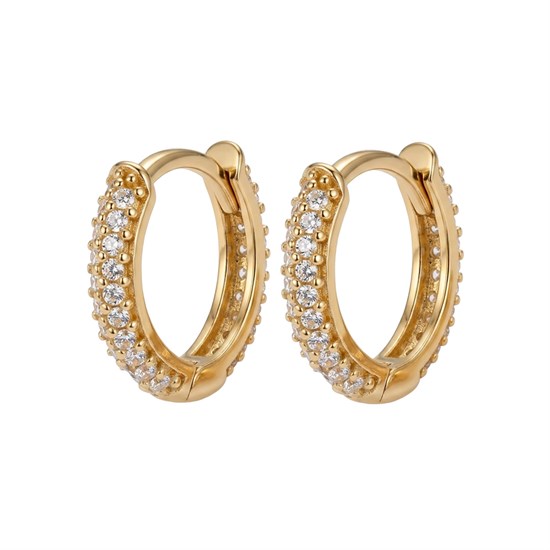 Sıra Taşlı Halka Küpe 14 Ayar Altın