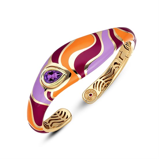 Cetaş Colore Mor Taşlı 14 Ayar Altın Kelepçe