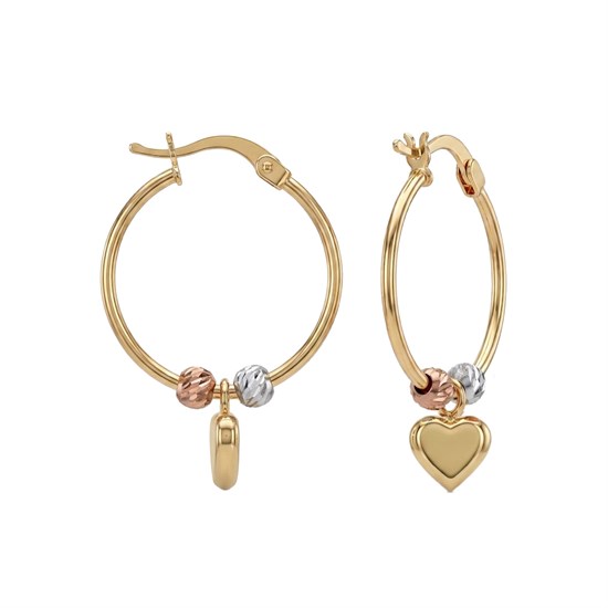 Sallantılı Dorikalı Kalp Küpe 14 Ayar Altın