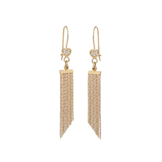 Taşlı Sallantılı 14 Ayar Altın Küpe