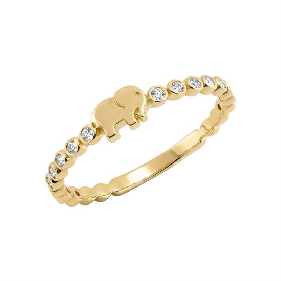 Beyaz Taşlı Fil Modeli 14 Ayar Altın Yüzük