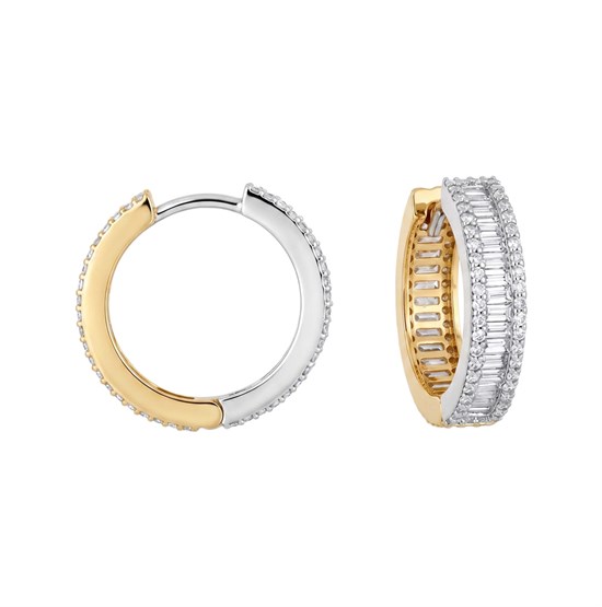 14 Ayar Çift Taraflı Baget Taşlı 1,5Cm Halka Küpe