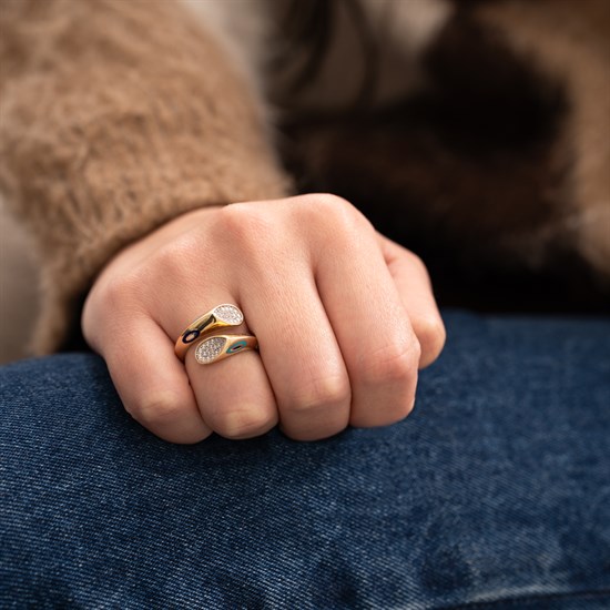 Cetaş Fortuna Nazar Mineli Taşlı 14 Ayar Altın Yüzük