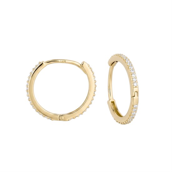 Etrafı Taşlı Halka Küpe 14 Ayar Altın