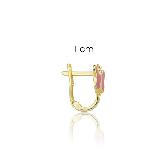 Pembe Kelebek Çocuk Küpesi 14 Ayar Altın