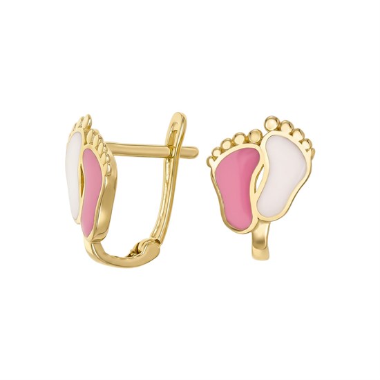 Beyaz Pembe Mineli Ayakizi Modeli Klips Kilitli Çocuk Küpe 14 Ayar Altın