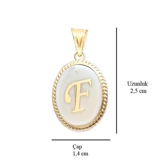 F Harfi Sedefli 14 Ayar Altın Kolye Ucu