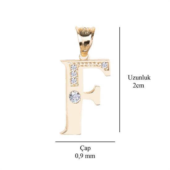 F Harfi Taşlı 14 Ayar Altın Kolye Ucu