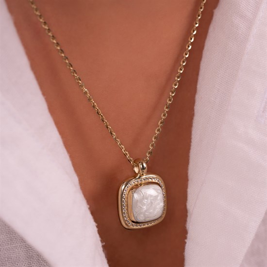 Cetaş Taşlı Sedef Mineli 14 Ayar Altın Kolye