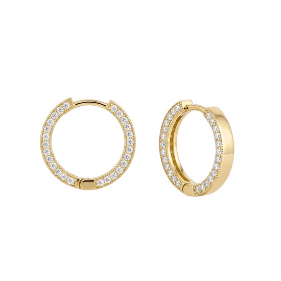 Kenarları Taşlı Halka Küpe 14 Ayar Altın