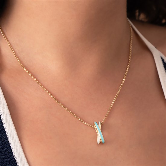 Cetaş Eterna Mavi Beyaz Mineli 14 Ayar Altın Kolye