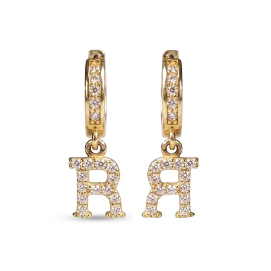 Sallantılı Taşlı R Harfi 14 Ayar Altın Küpe