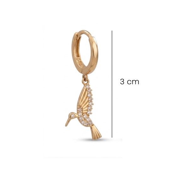 Sallantılı Taşlı Kuş Küpe 14 Ayar Altın