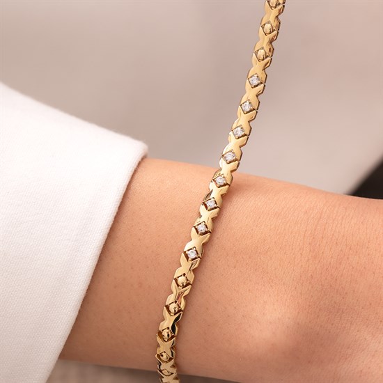 Taşlı X Model 14 Ayar Altın Bileklik