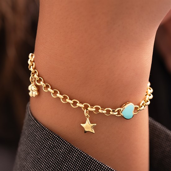 Cetaş Eterna Mavi Kalp Detaylı 14 Ayar Altın Bileklik