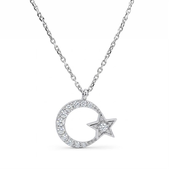 Ay Yıldız 14 Ayar Beyaz Altın Kolye