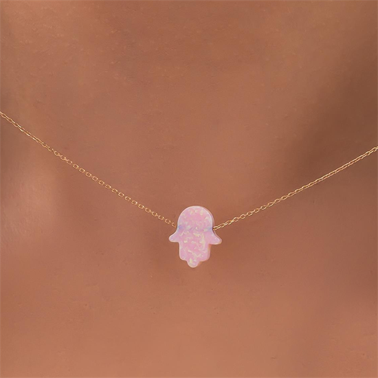 Pembe Fatma Ana Eli 14 Ayar Altın Kolye
