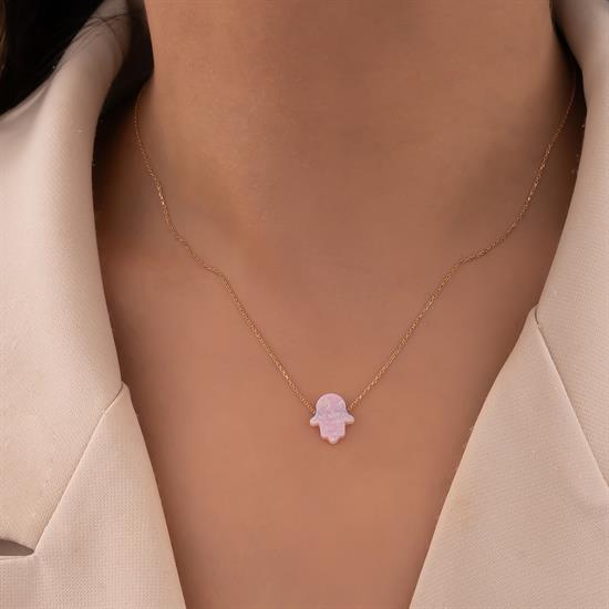 Pembe Fatma Ana Eli 14 Ayar Altın Kolye