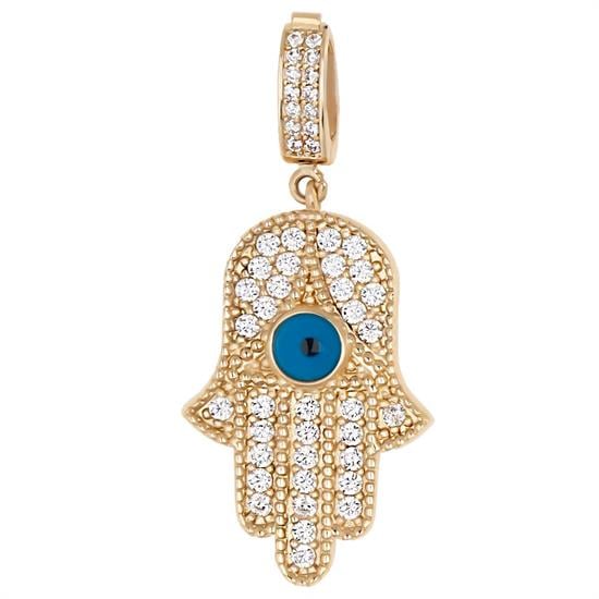 Fatma Ana Eli Nazar Boncuklu Klipsli 14 Ayar Kolye Ucu 4 Cm