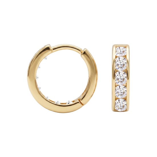 Mini Halka Beyaz Taşlı Klips Kilitli Çocuk Küpe 14 Ayar Altın